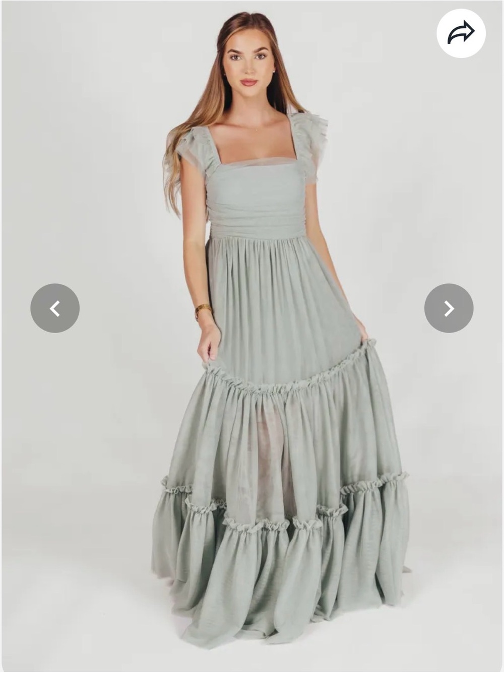 Elegant Sage Green Ruffled Tulle Maxi Dress